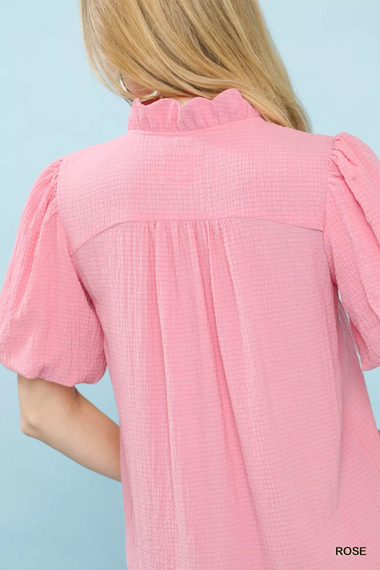 Seersucker Puff Sleeve Blouse