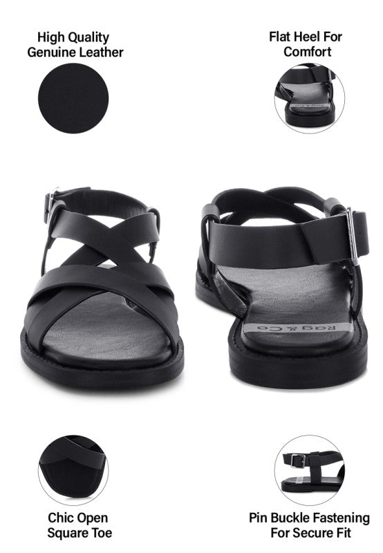 Kapaka Real Leather Flat Gladiator Sandals