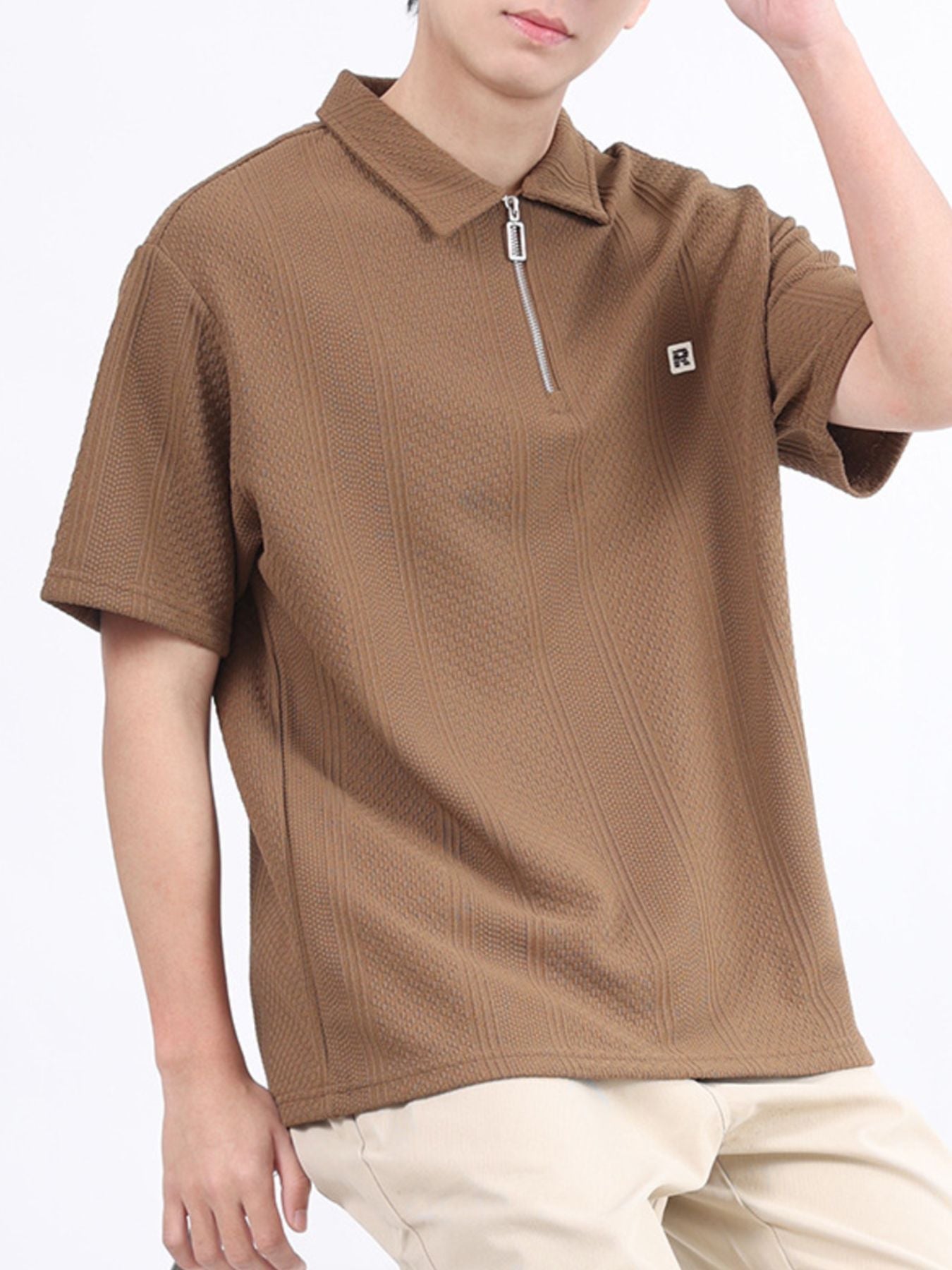 Men's Plus Size Zipper Detail Short Sleeve Polo