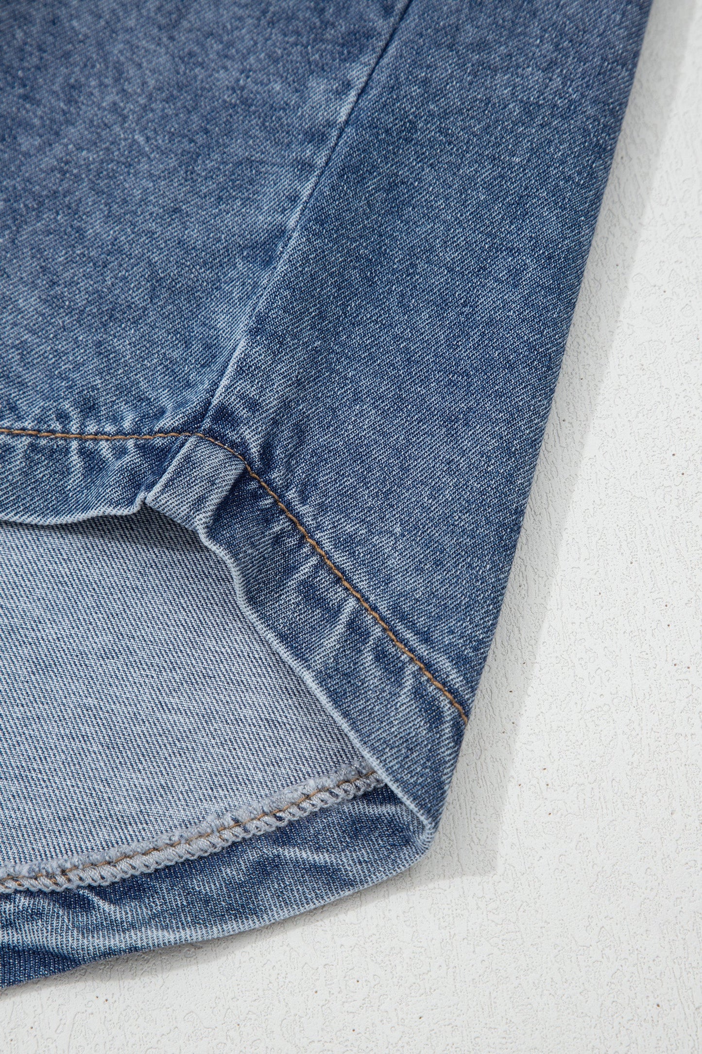 Button Flap Pocket Cuffed Short Sleeve Denim Shirt