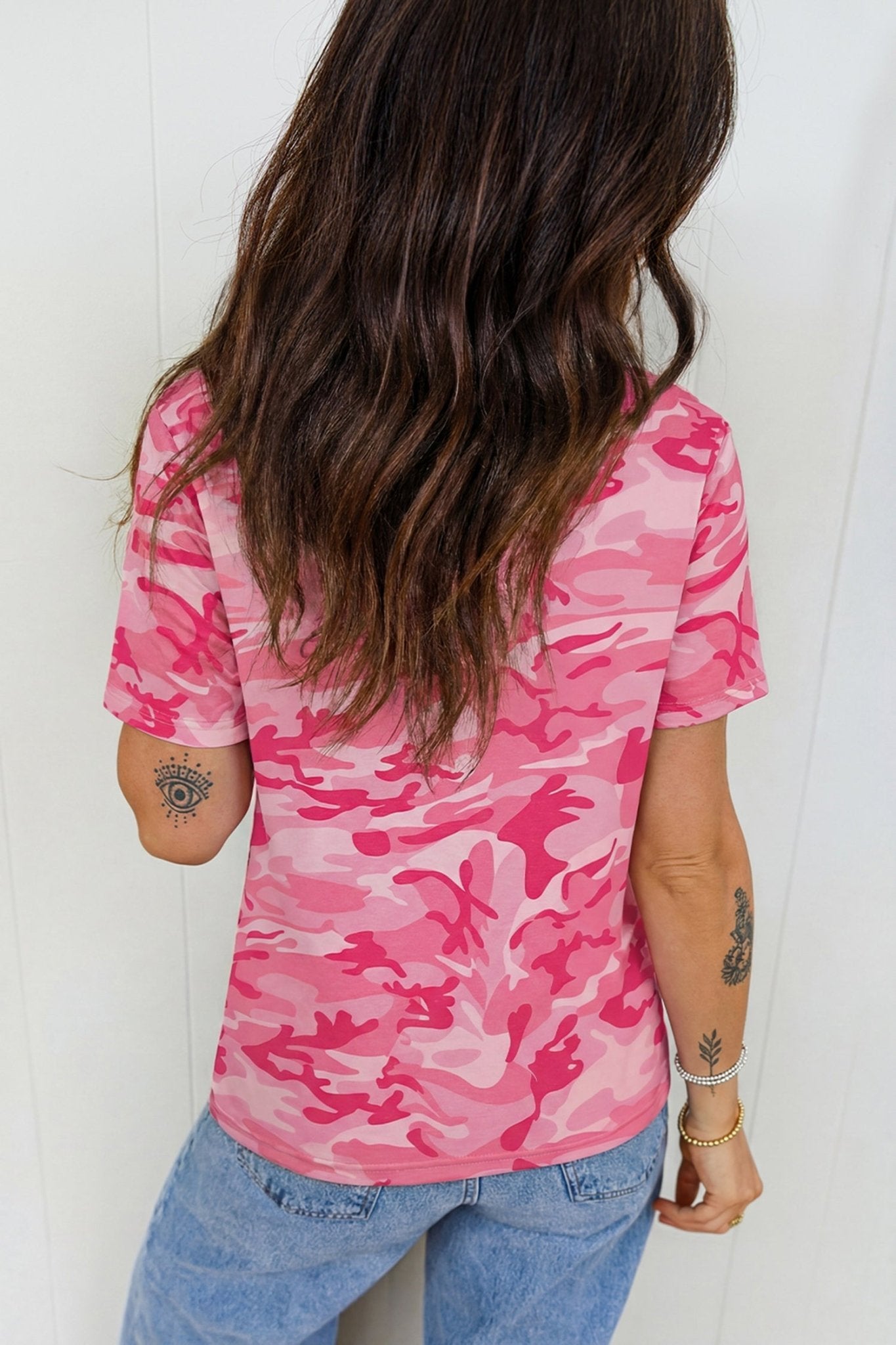 Pink Camouflage Print Crew Neck T Shirt - Loving It Shop