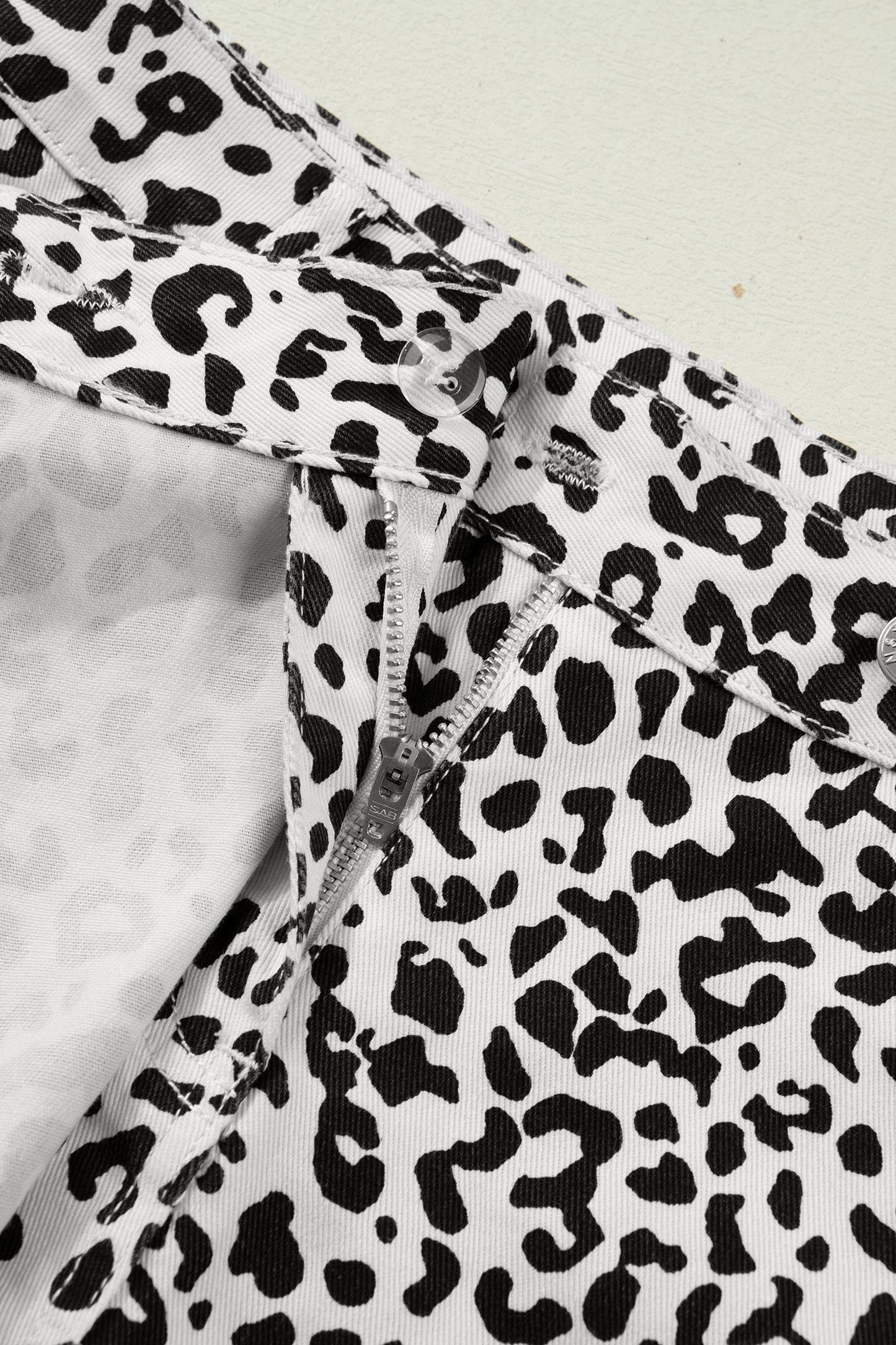 Brown Leopard Print Button Overlap Denim Shorts