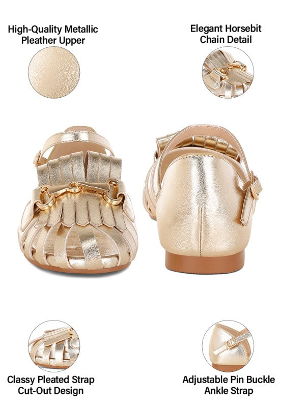 Noori Metallic Fringe Flat Sandals