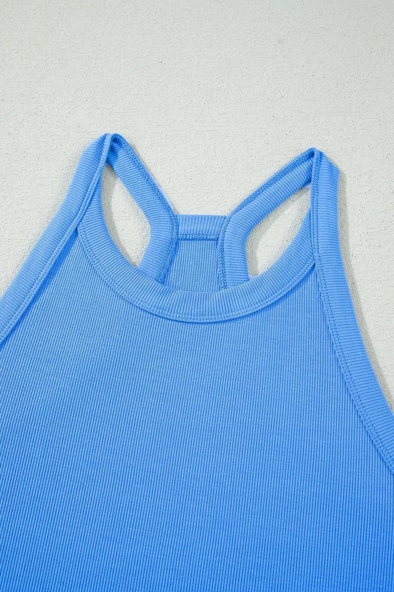 Sky Blue Slim Tank Top Elastic High Waist Shorts 2pcs Outfit - Loving It Shop