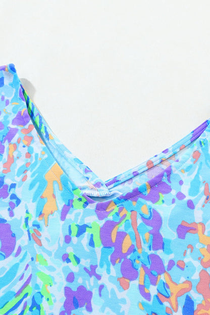 Sky Blue Loose Painted Floral Tee - Loving It Shop