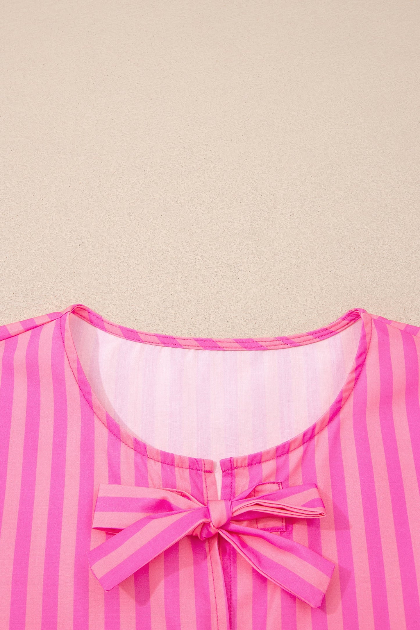Rose Striped Print Bow Detail Short Puff Sleeve Mini Dress