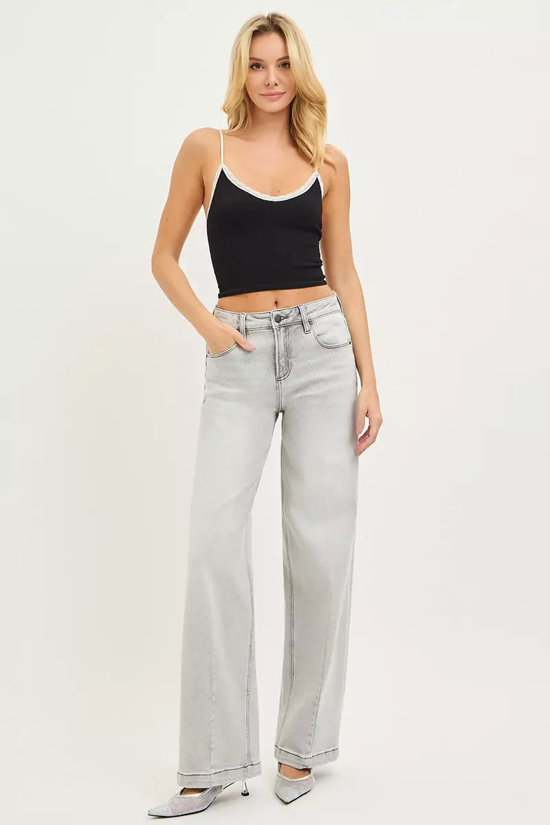 Slouchy Baggy Jeans with Contrast Stitching