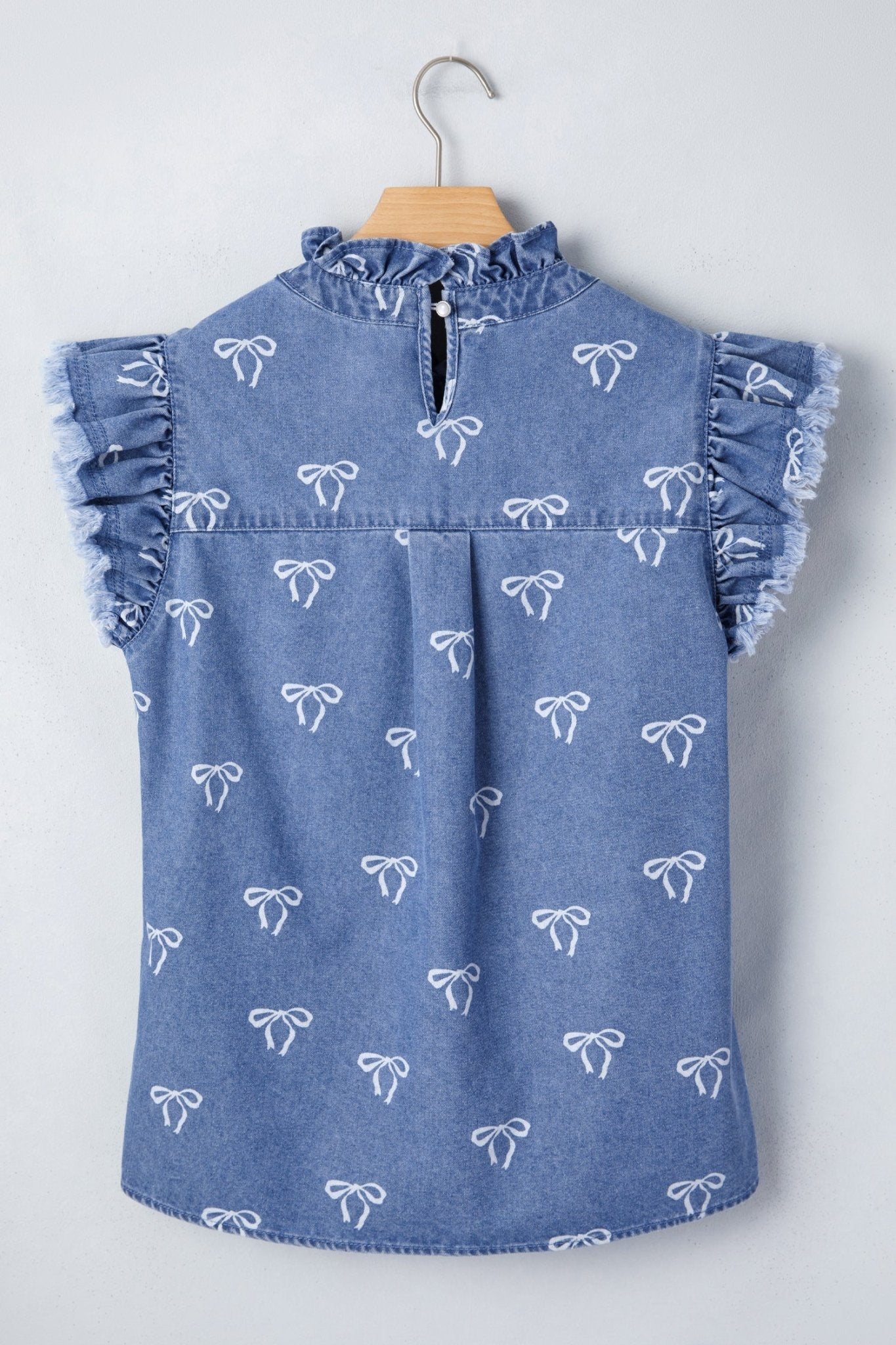 Blue Frilled Collar Flutter Sleeve Denim Top - Loving It Shop