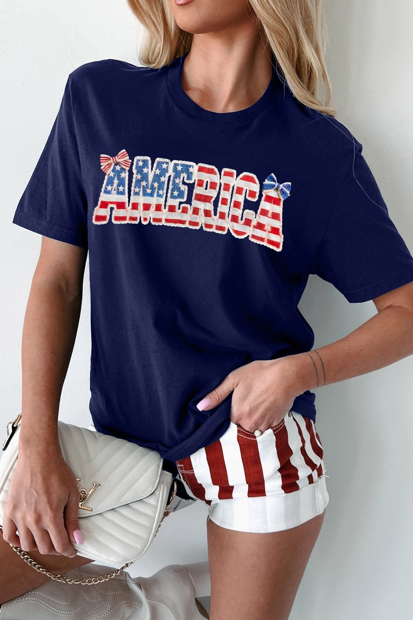 Blue Coquette AMERICA Printed Relaxed T Shirt - Loving It Shop