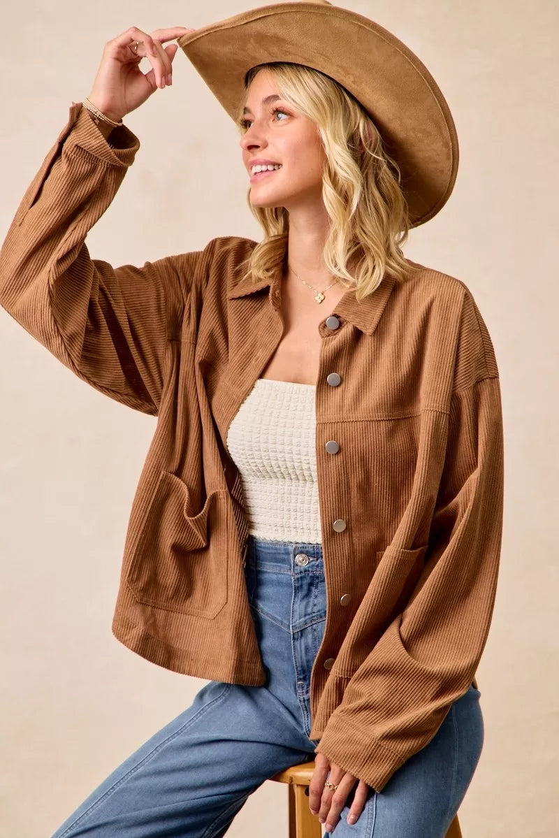 Corduroy Relaxed Fit Shacket with Back Pleat