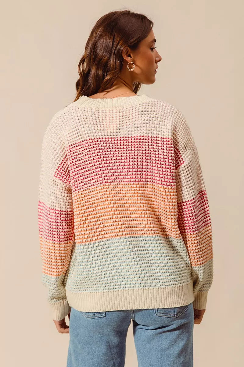 Multi Color Block Long Sleeve Sweater