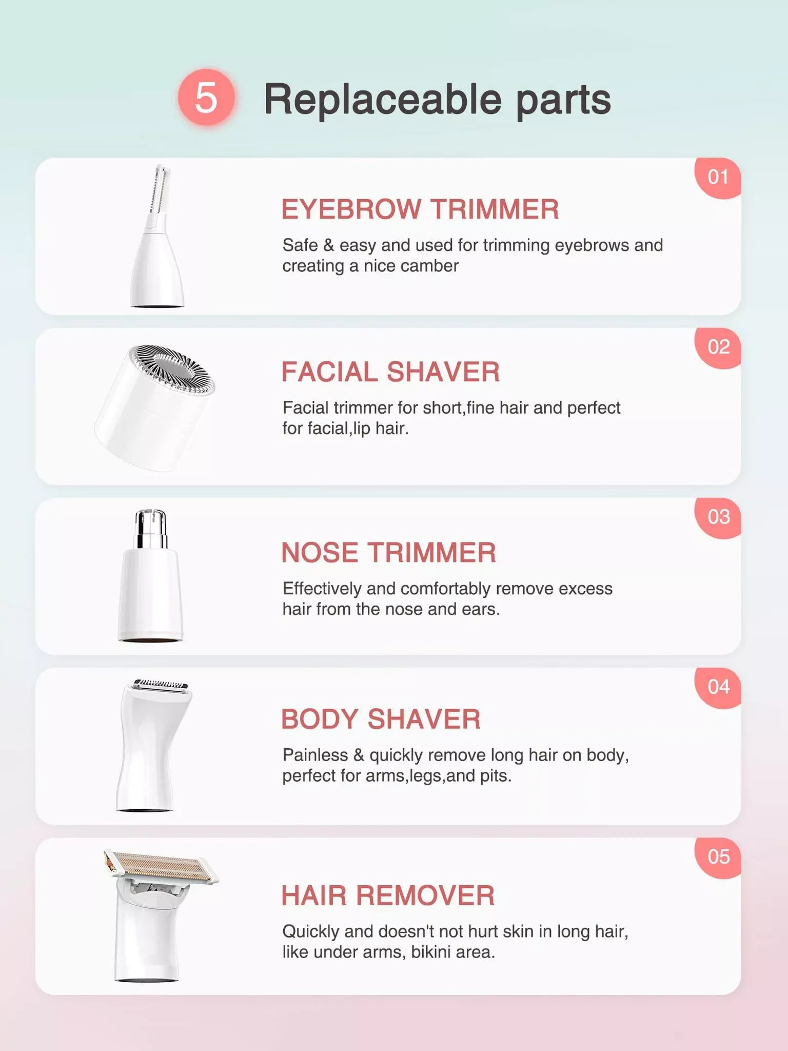 5 - in - 1 Rechargeable Hair Removal Epilator - Loving It Shop