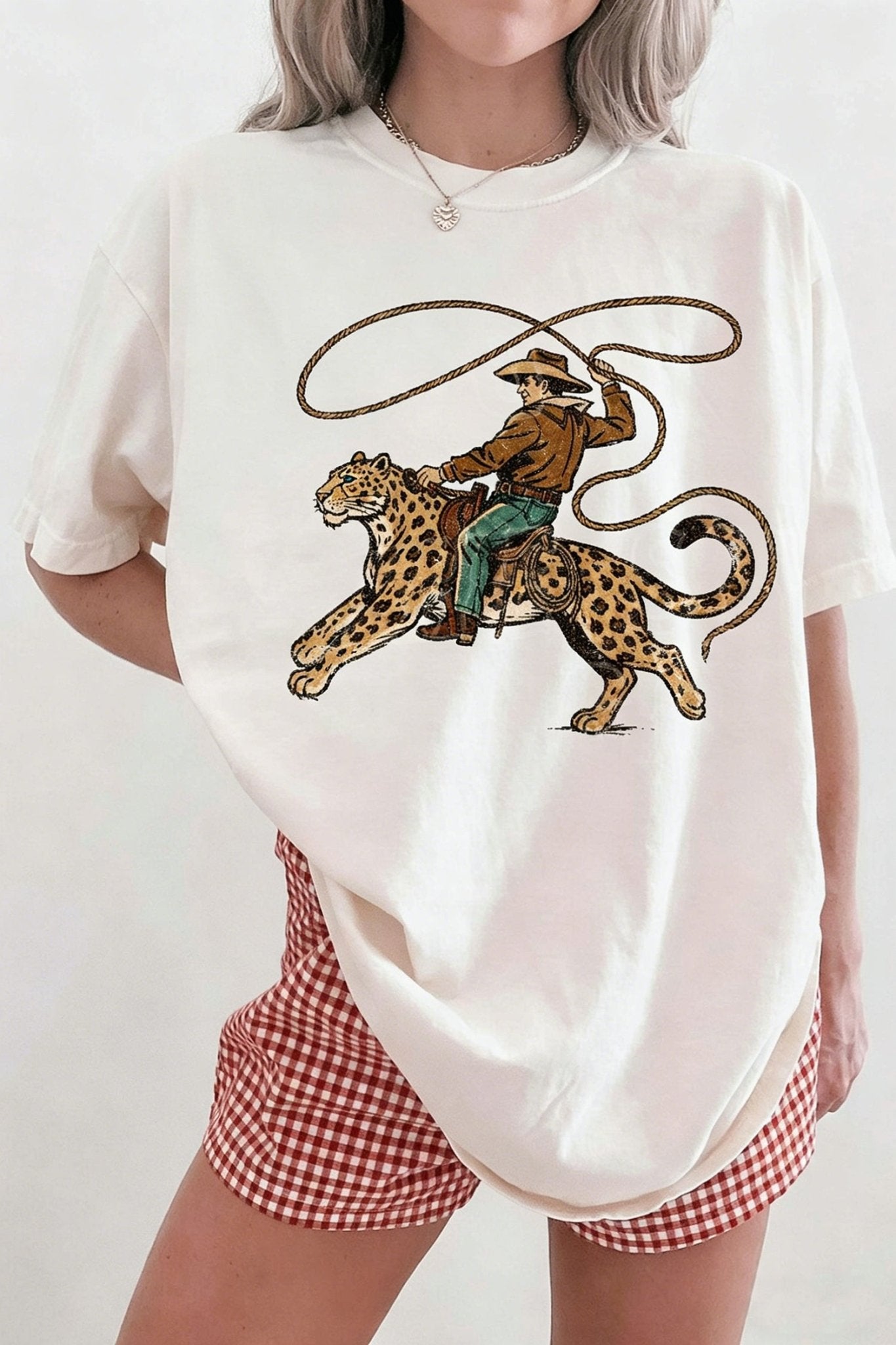 White Leopard Rodeo Cowboy Graphic Casual Tee - Loving It Shop