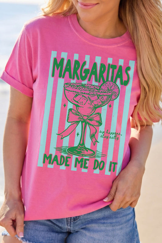 Rose Red Margaritas Made Me Do It Striped Graphic Beach Vacation Tee - Loving It Shop
