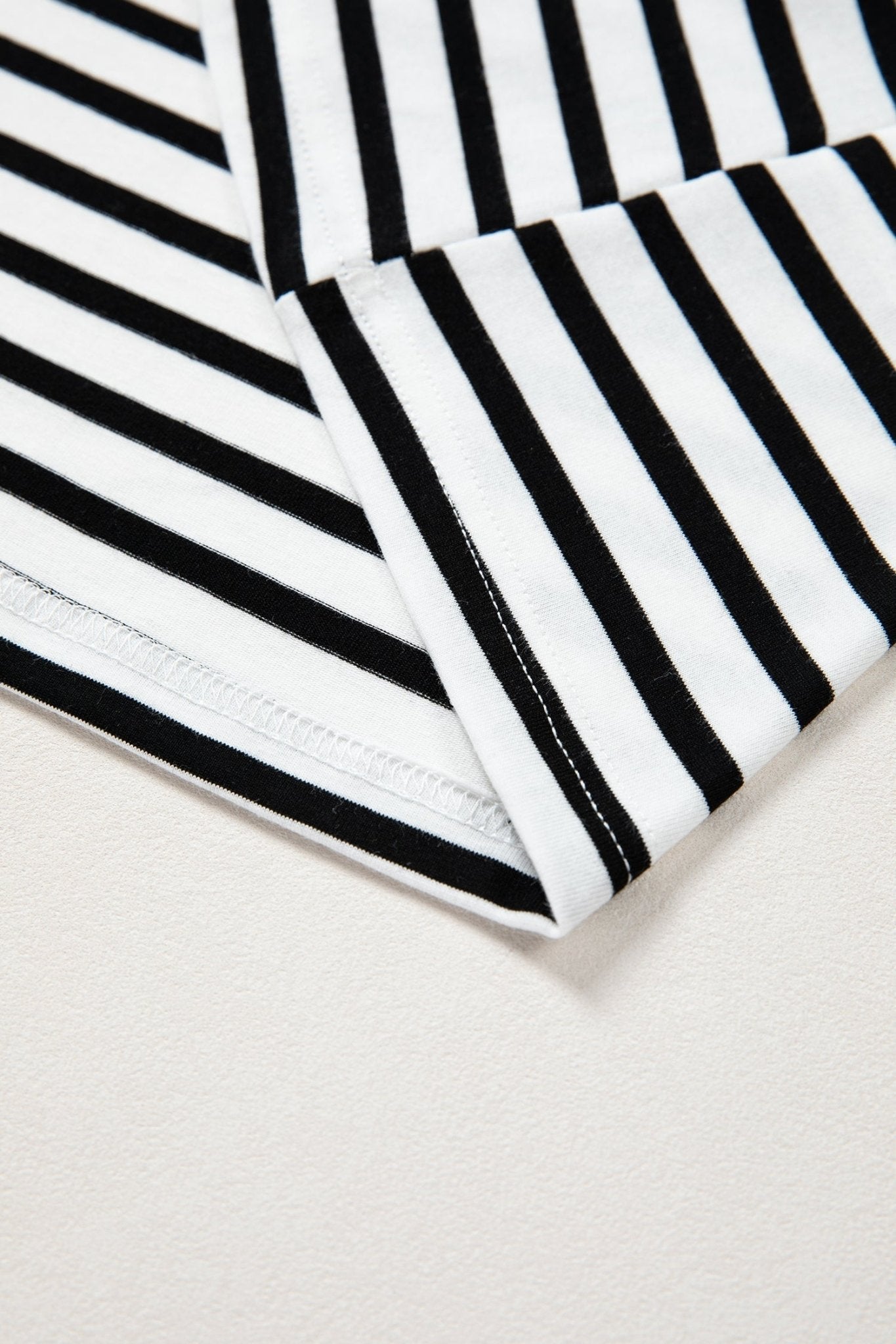 Black Stripe Scalloped Trim Round Neck T Shirt - Loving It Shop