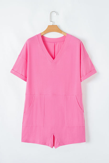 Bonbon Loose Half Sleeve V Neck Knit Romper