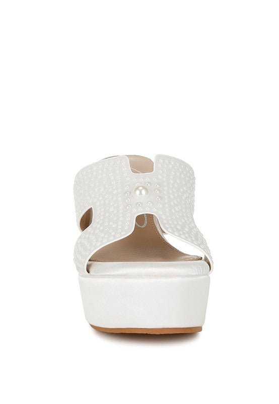 Renier Satin Pearl Detail Wedge Sandals - Loving It Shop