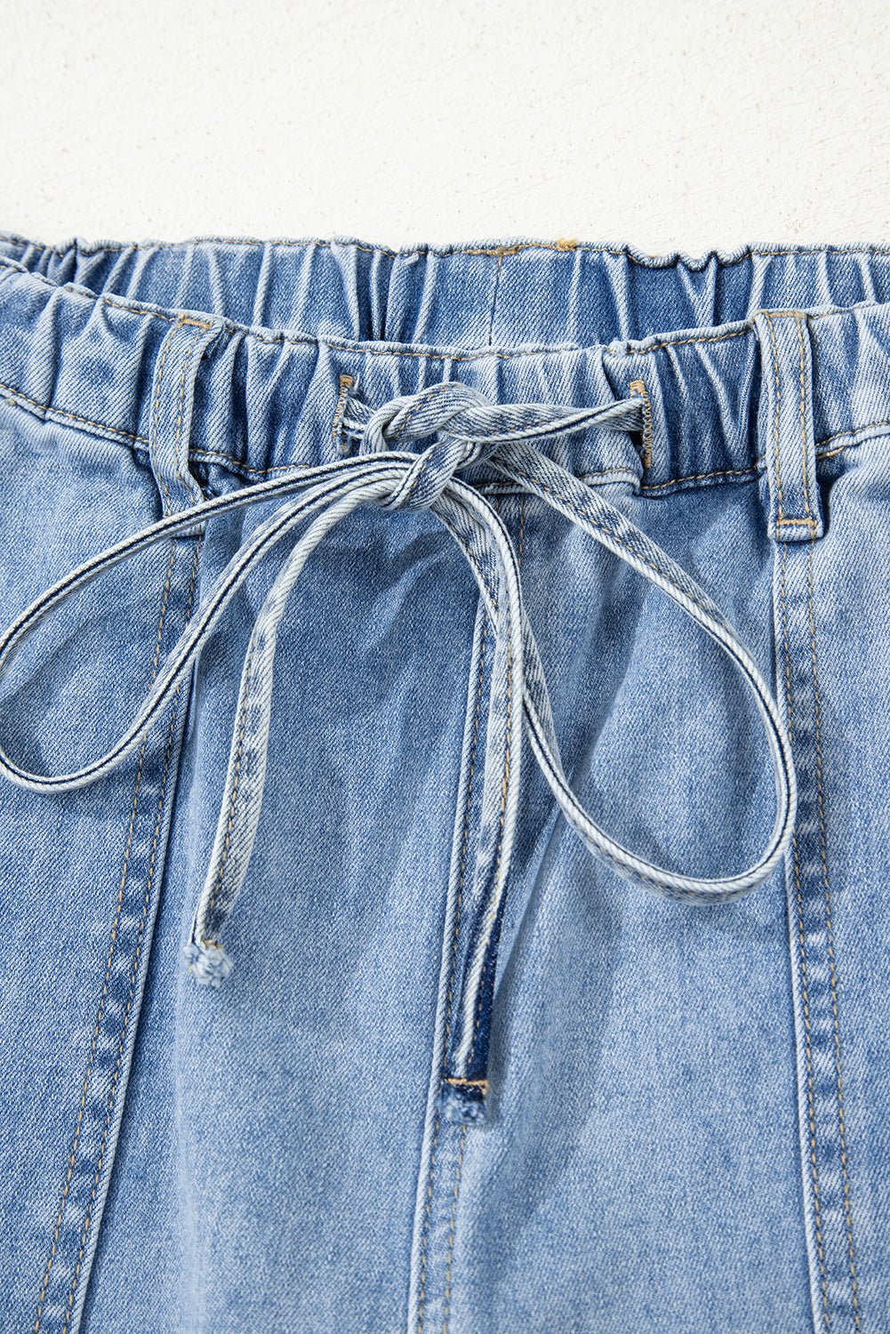 Beau Blue Drawstring Seam Detail Raw Hem Wide Leg Denim Pants - Loving It Shop
