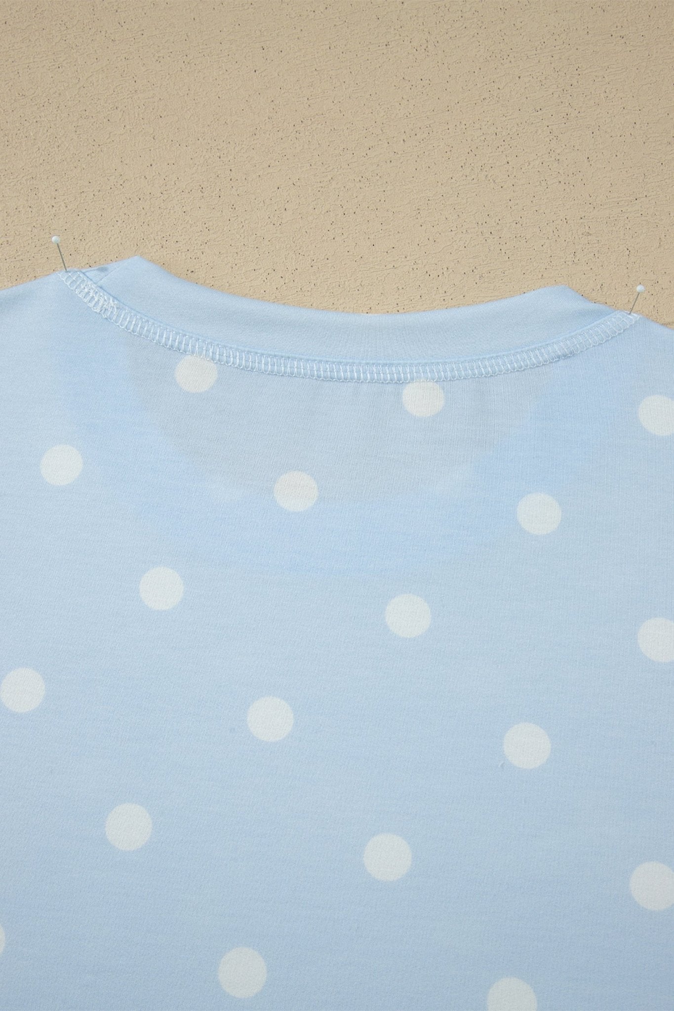 Sky Blue Exposed Seam Detail Polka Dot Loose Tee Drawstring Shorts Set - Loving It Shop