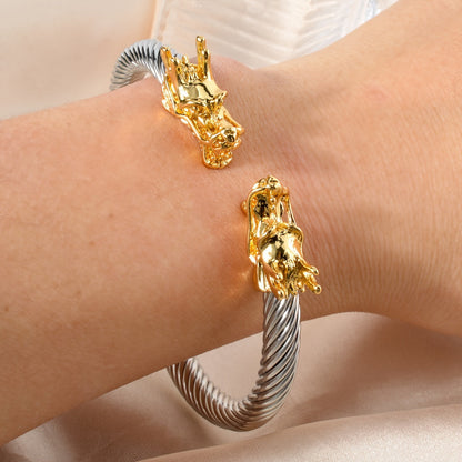 Double Dragon Copper Bracelet – Rock &amp; Hip-Hop Style, Unisex