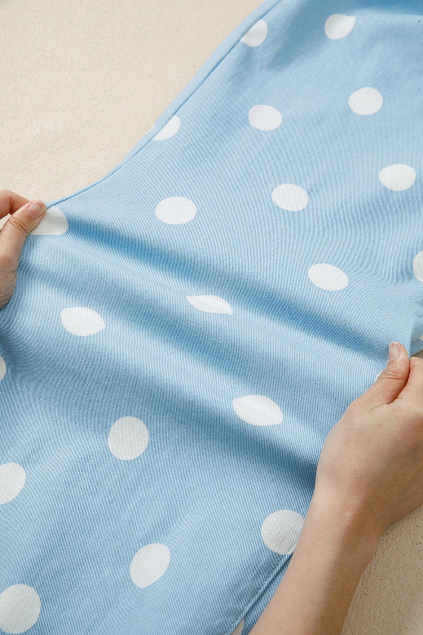 Sky Blue Polka Dot Print Raw Hem Shift Jeans - Loving It Shop