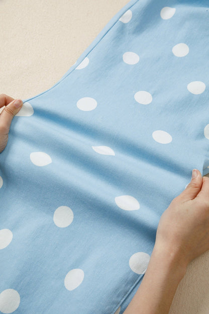 Sky Blue Polka Dot Print Raw Hem Shift Jeans - Loving It Shop