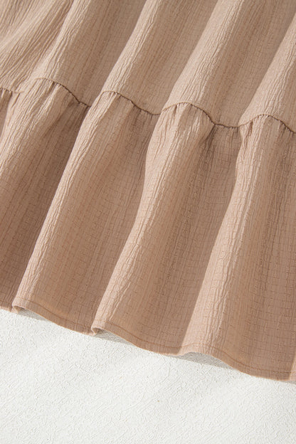 Dark Khaki Plus Size Textured Ruffled Short Sleeve Dress