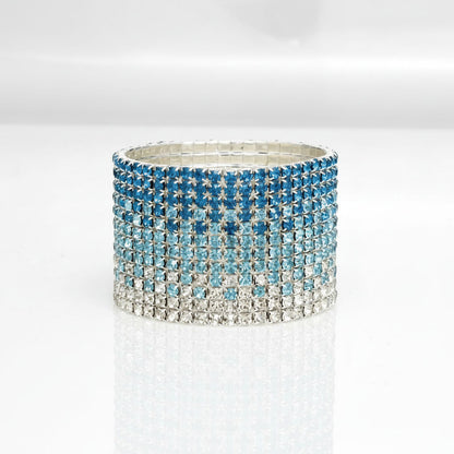 Statement Blue Ombre Rhinestone 12-Row Bangle Bracelet Stylish Chic Jewelry