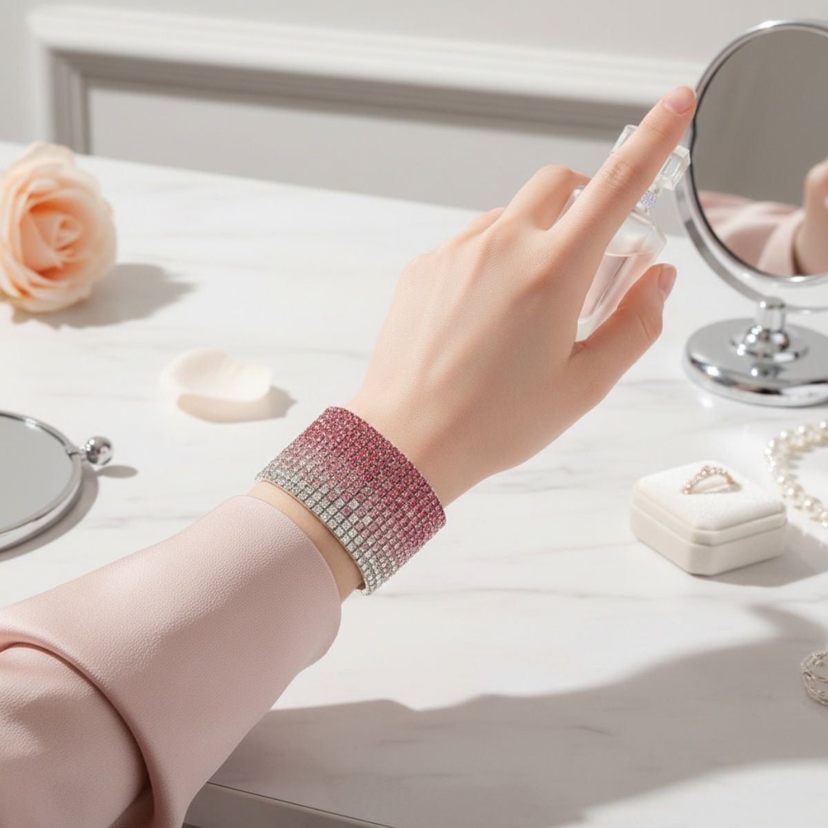 12 Row Pink Ombre Rhinestone Bangle Bracelet – Stylish Statement Jewelry