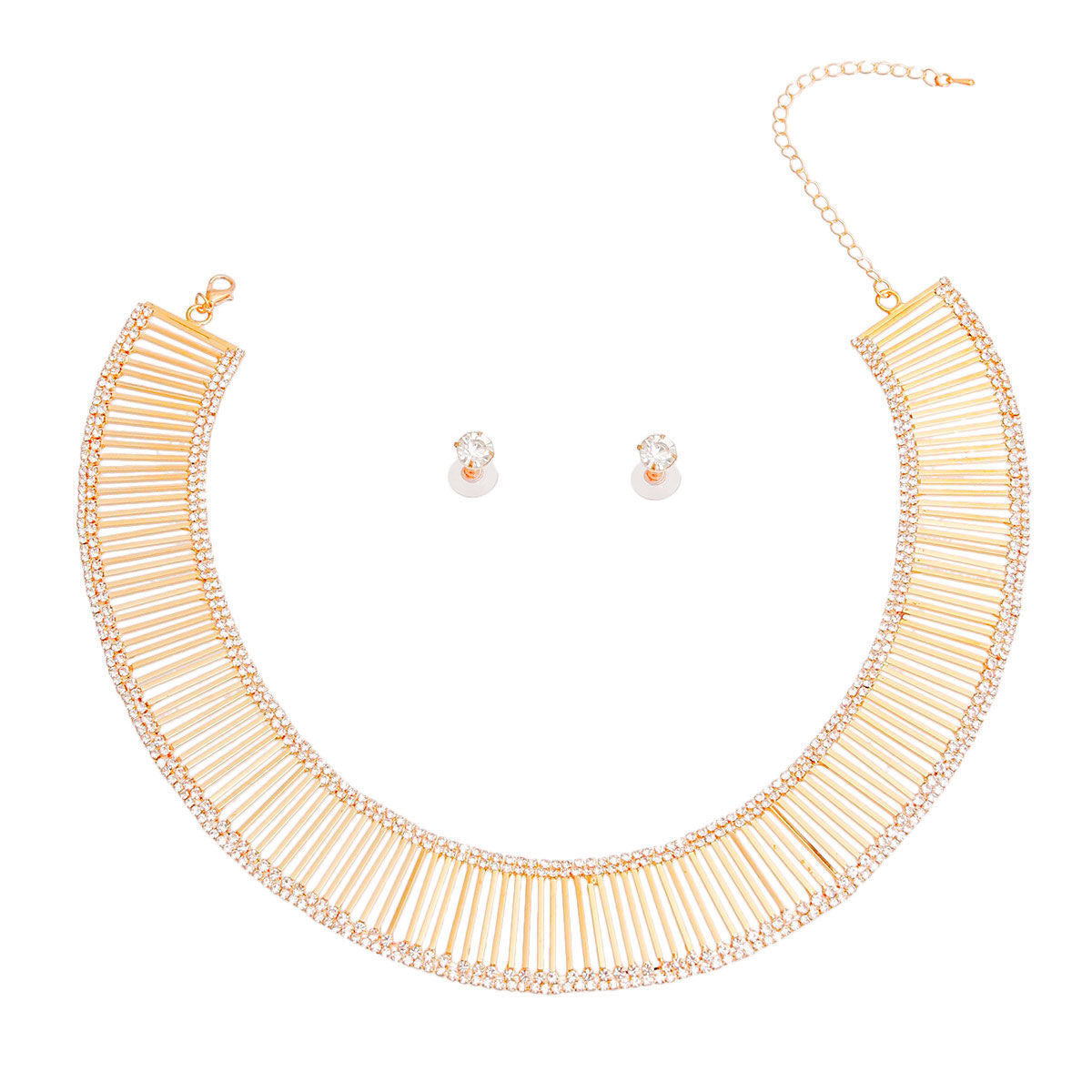 Statement Rhinestone Collar Necklace with Gold Bar Detail