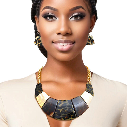 Statement Necklace Marbled Leopard Bib Chain for Women Stylish Chic Accessory