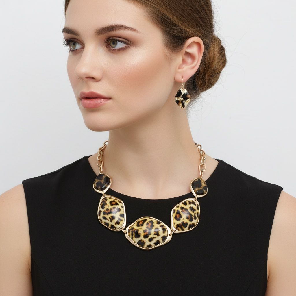 Statement Necklace Dimensional Bright Leopard Link Stylish Collar