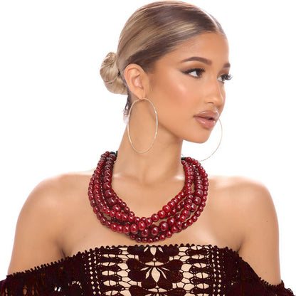 Statement Necklace Burgundy Bead Buffalo Horn Hook Stylish Chic Accessory