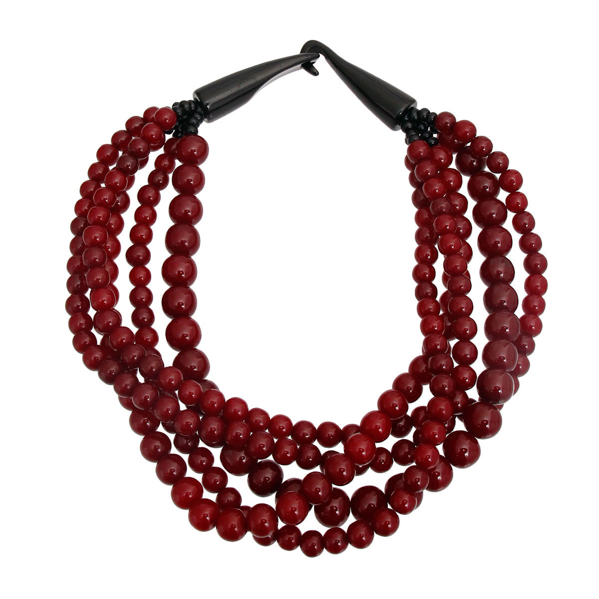 Statement Necklace Burgundy Bead Buffalo Horn Hook Stylish Chic Accessory