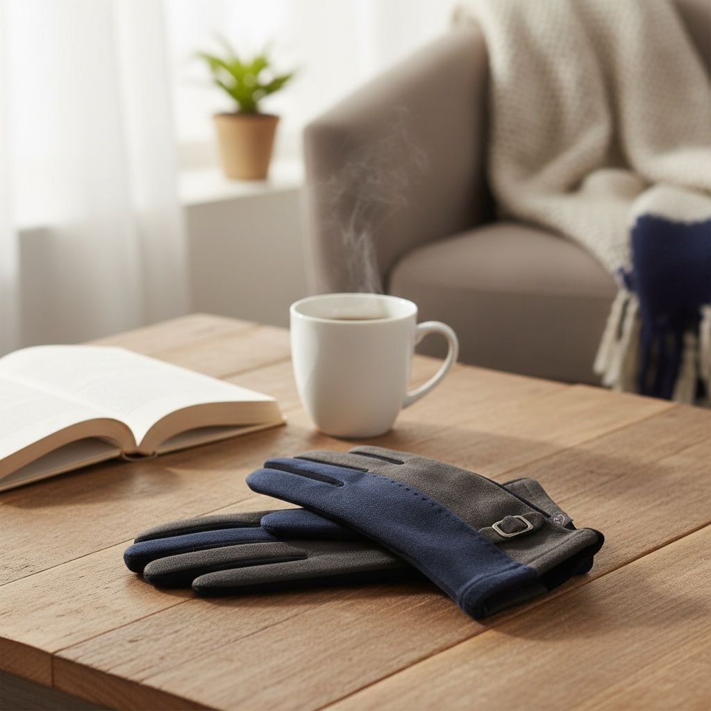 Winter Touchscreen Gloves Faux Suede Navy Black Stylish Casual