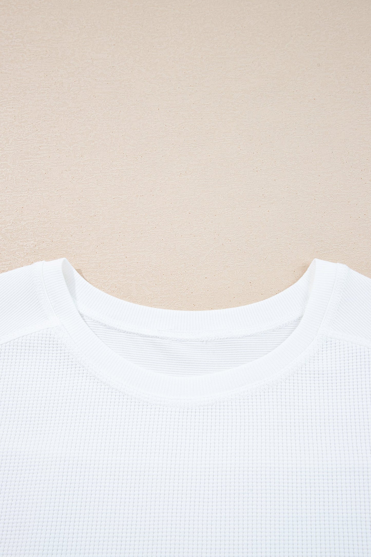 White Solid Color Waffle Ribbed Patchwork Dolman Sleeve Oversize Knit Top