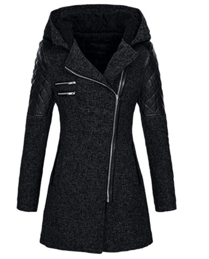 Women Warm Slim Full Zipper Coat Thick Woolen Coat Female Fall Winter Windbreaker Hooded Diagonal Zipper Women&