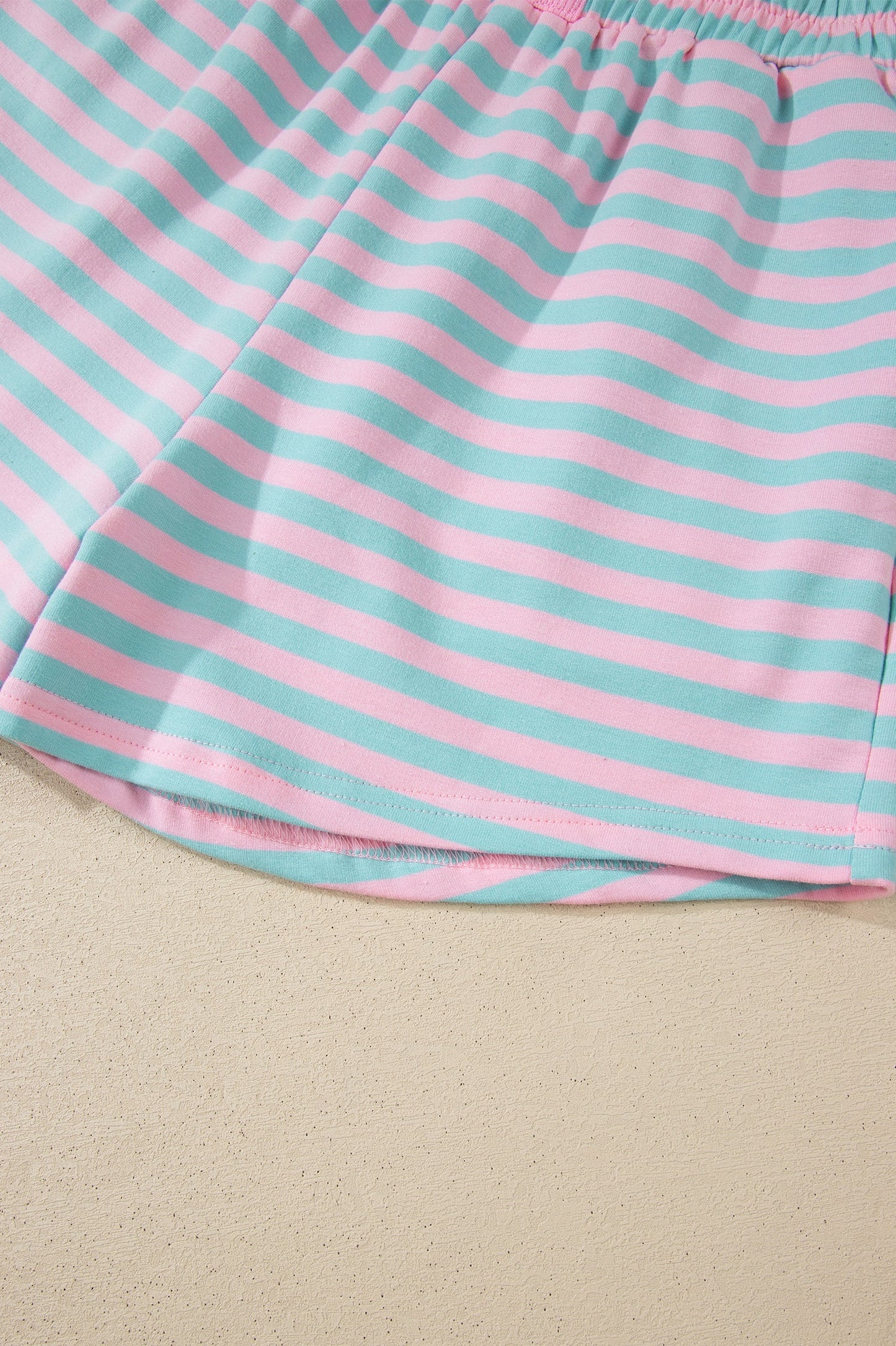 Pink Stripe Color Block Detail Long Sleeve Pullover Elastic Waist Pull On Shorts 2pcs Set