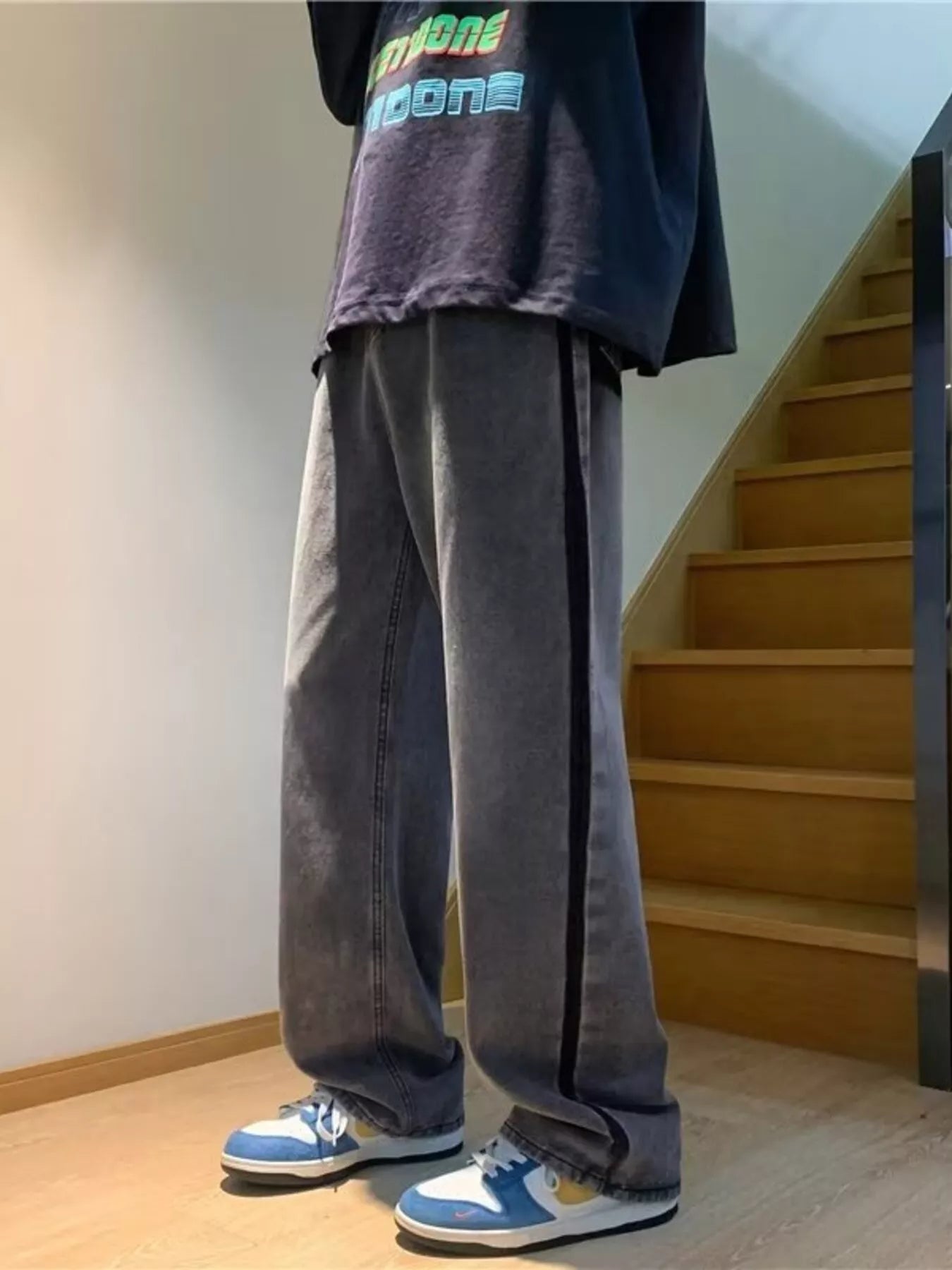 Men's Full Size Side Stripe Loose Fit Jeans Plus Size