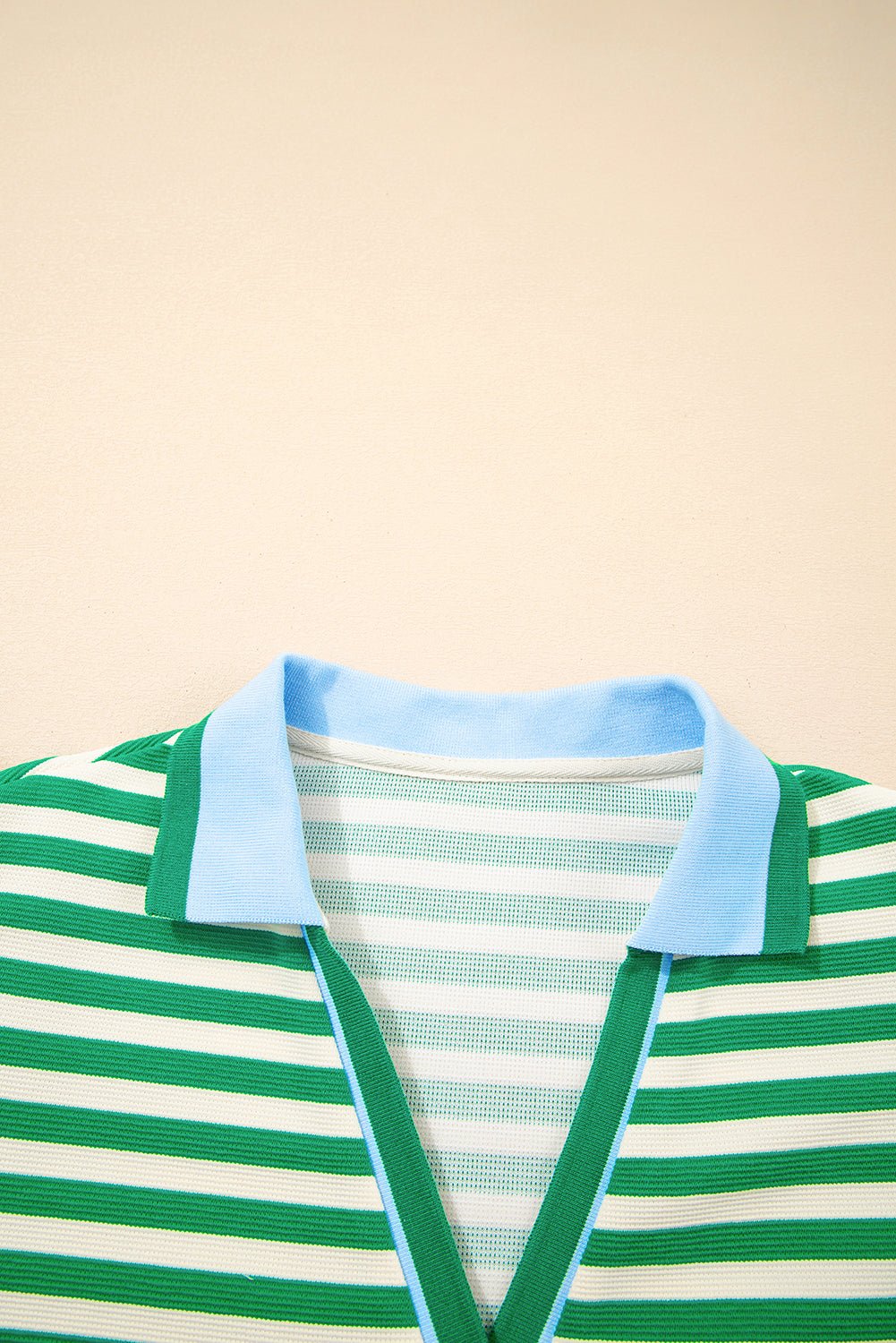 Green Stripe Print Contrast Collar Split Neck Flutter Sleeve Short Dress - Loving It Shop