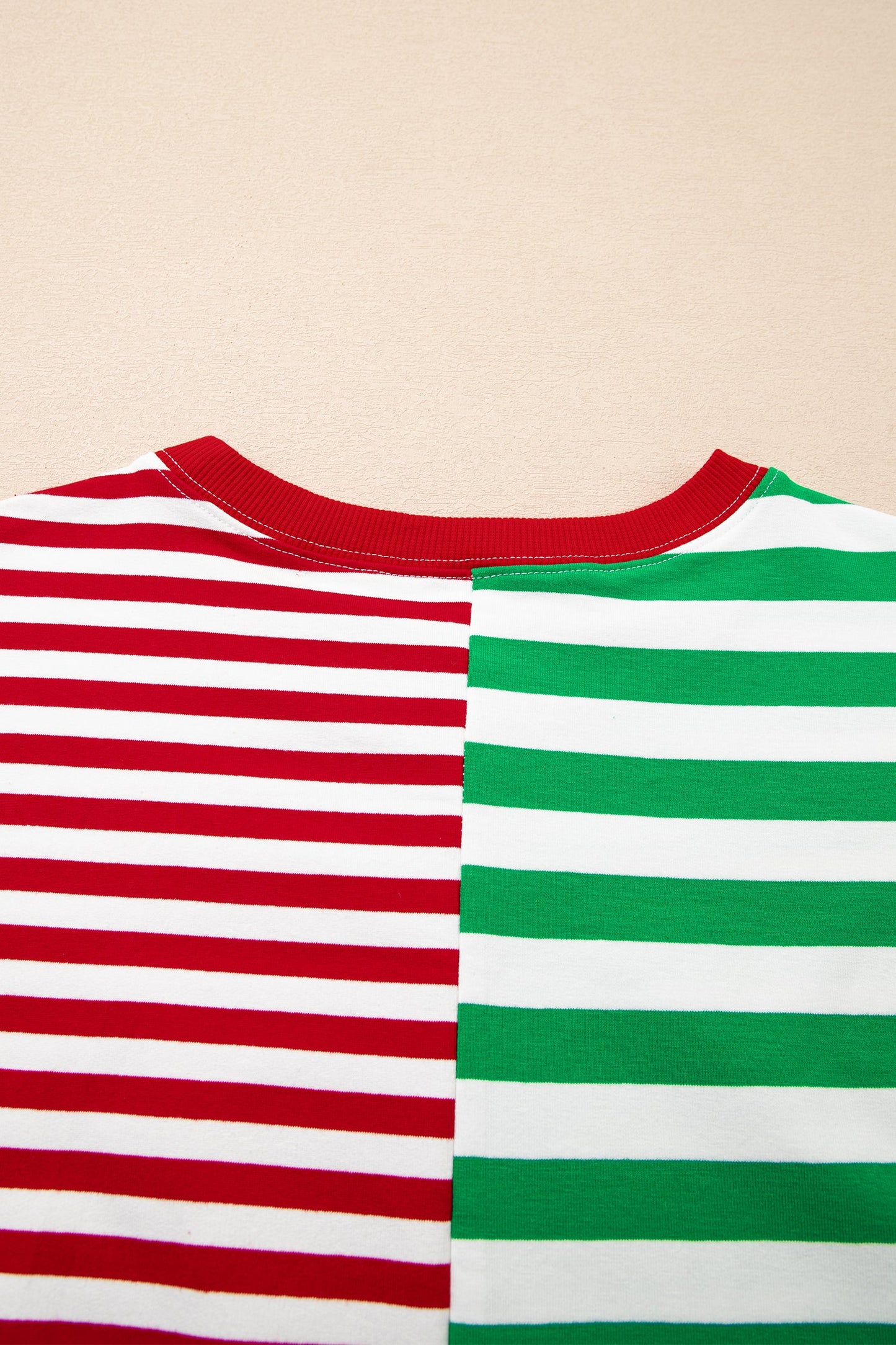 Green Stripe Contrasted Color Block Patchwork Baggy Sweatshirt