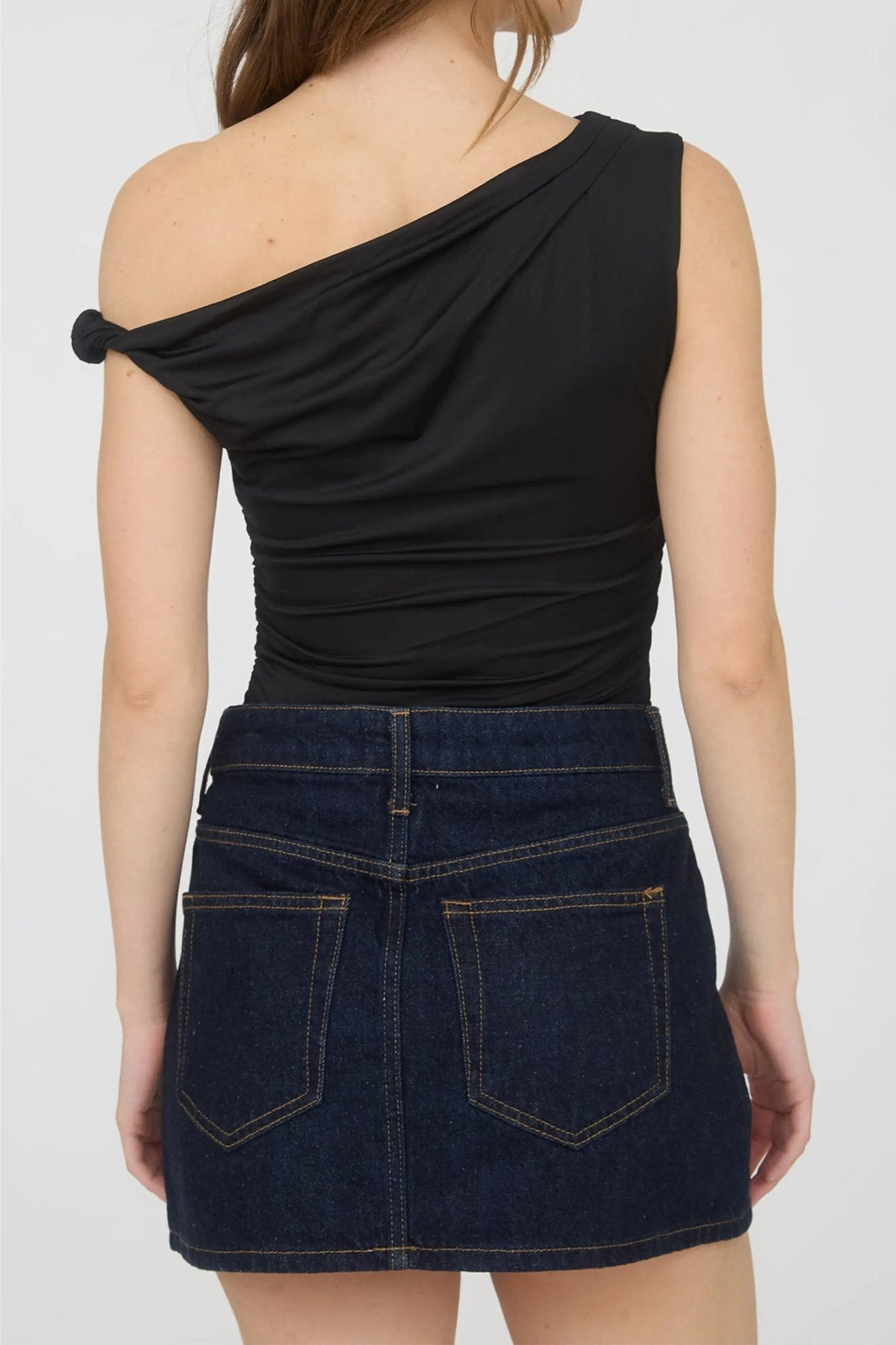 Black Solid Color Asymmetric Neck Slim Tank Top - Loving It Shop