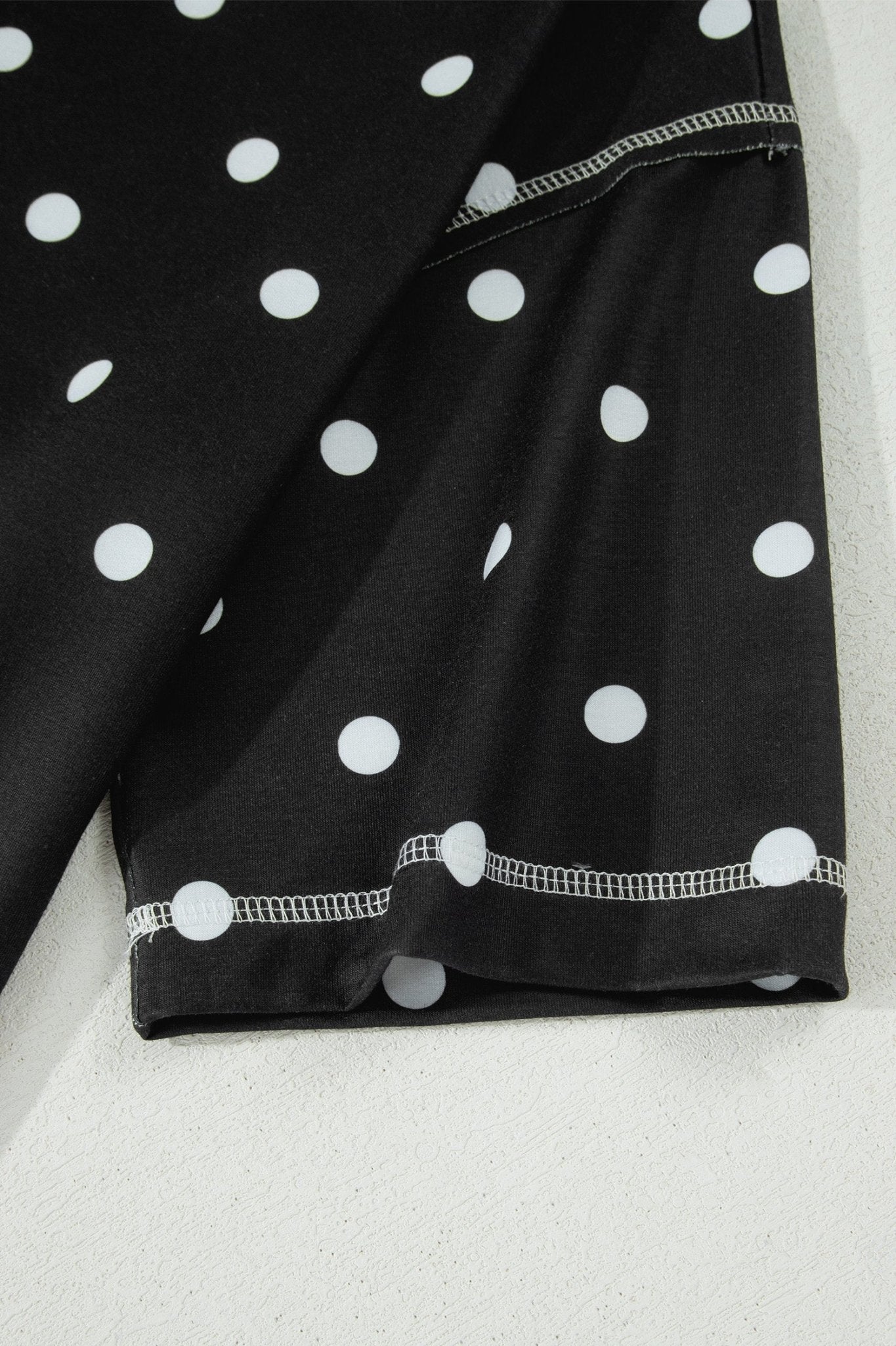 Black Exposed Seam Detail Polka Dot Loose Tee Drawstring Shorts Set - Loving It Shop