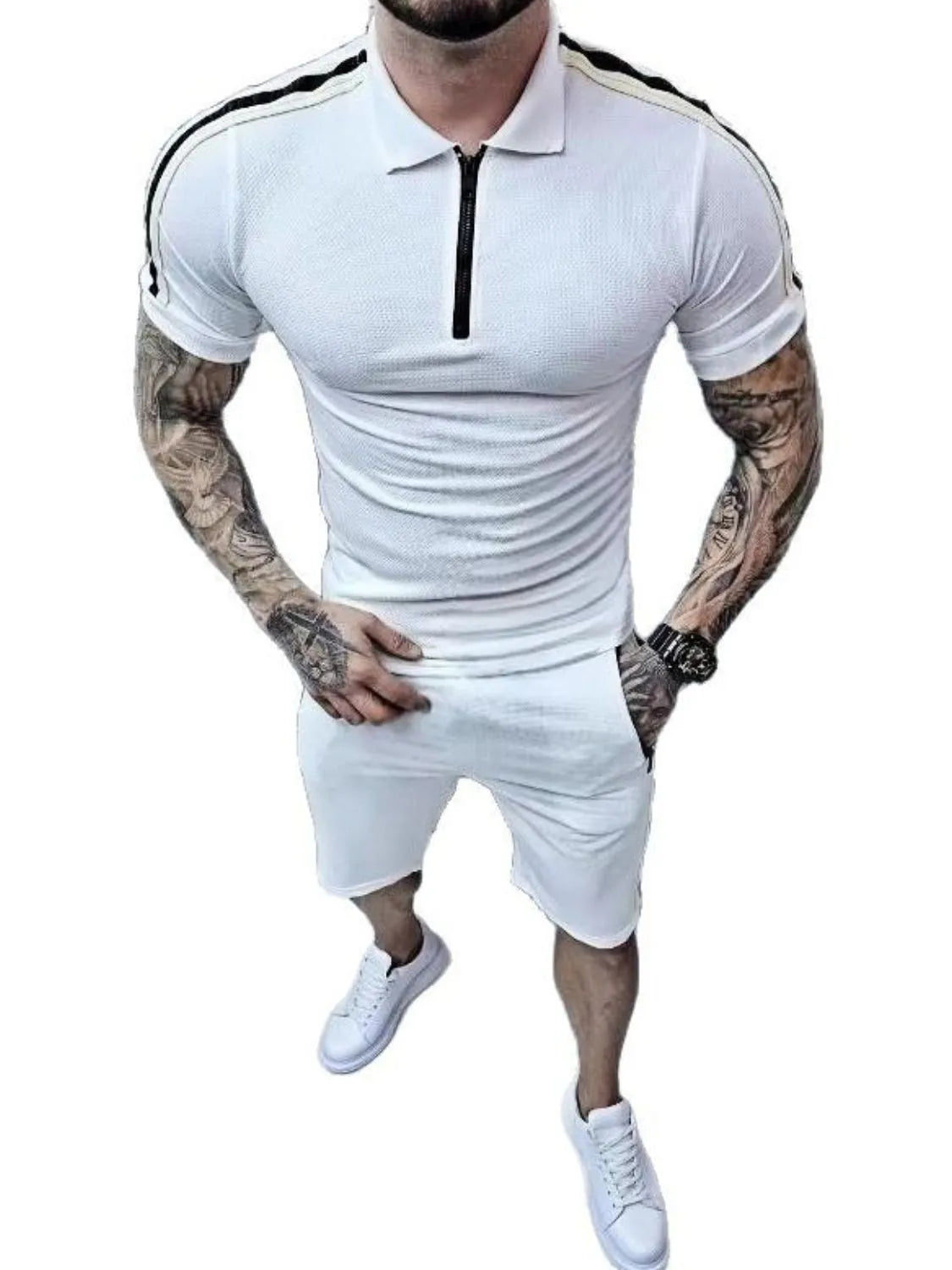 Men's Collared Neck Short Sleeve Top and Shorts Set