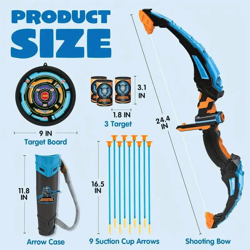 LED Bow &amp; Arrow Toy Set for Kids Light-Up Archery Play Kit with Suction Cup Arrows (Blue/Green)