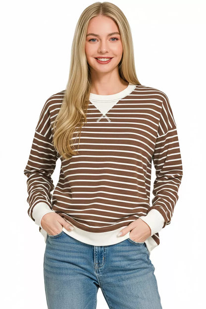 Contrast Striped Round Neck Sweatshirt