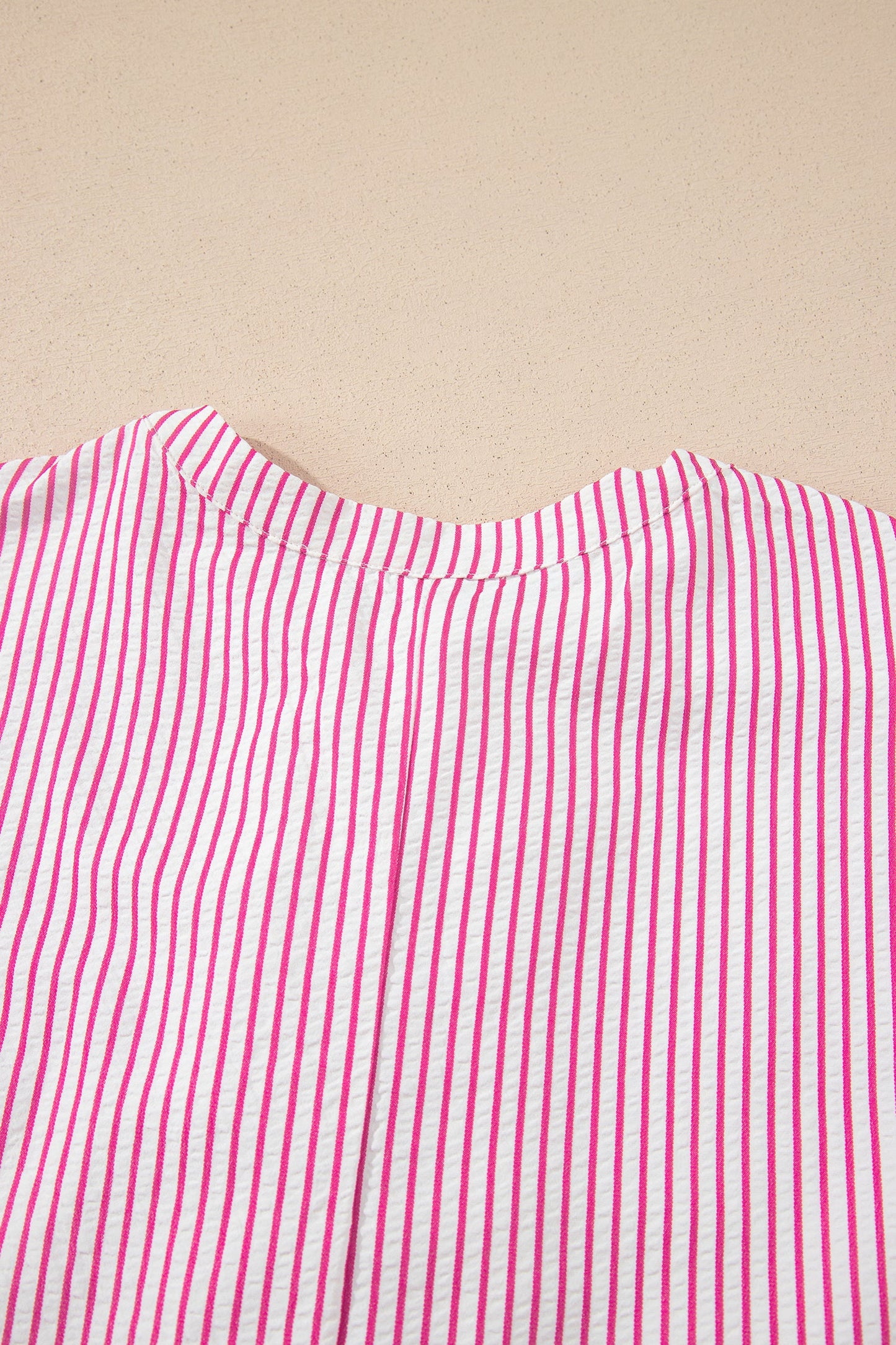 Red Stripe Frilled Detail Half Buttons Short Sleeve Long Dress