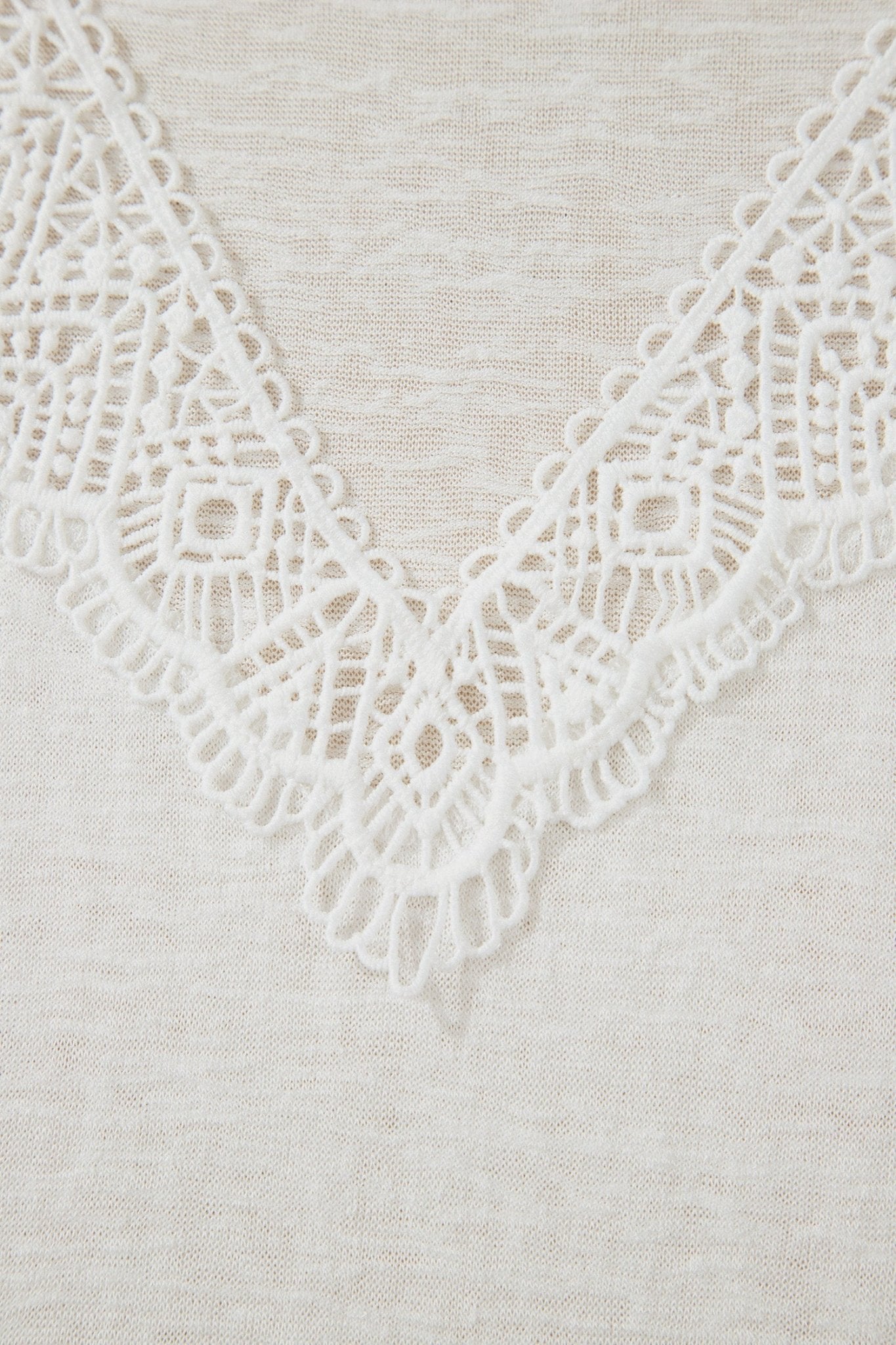 White Hollowed Lace Splicing V Neck T Shirt - Loving It Shop