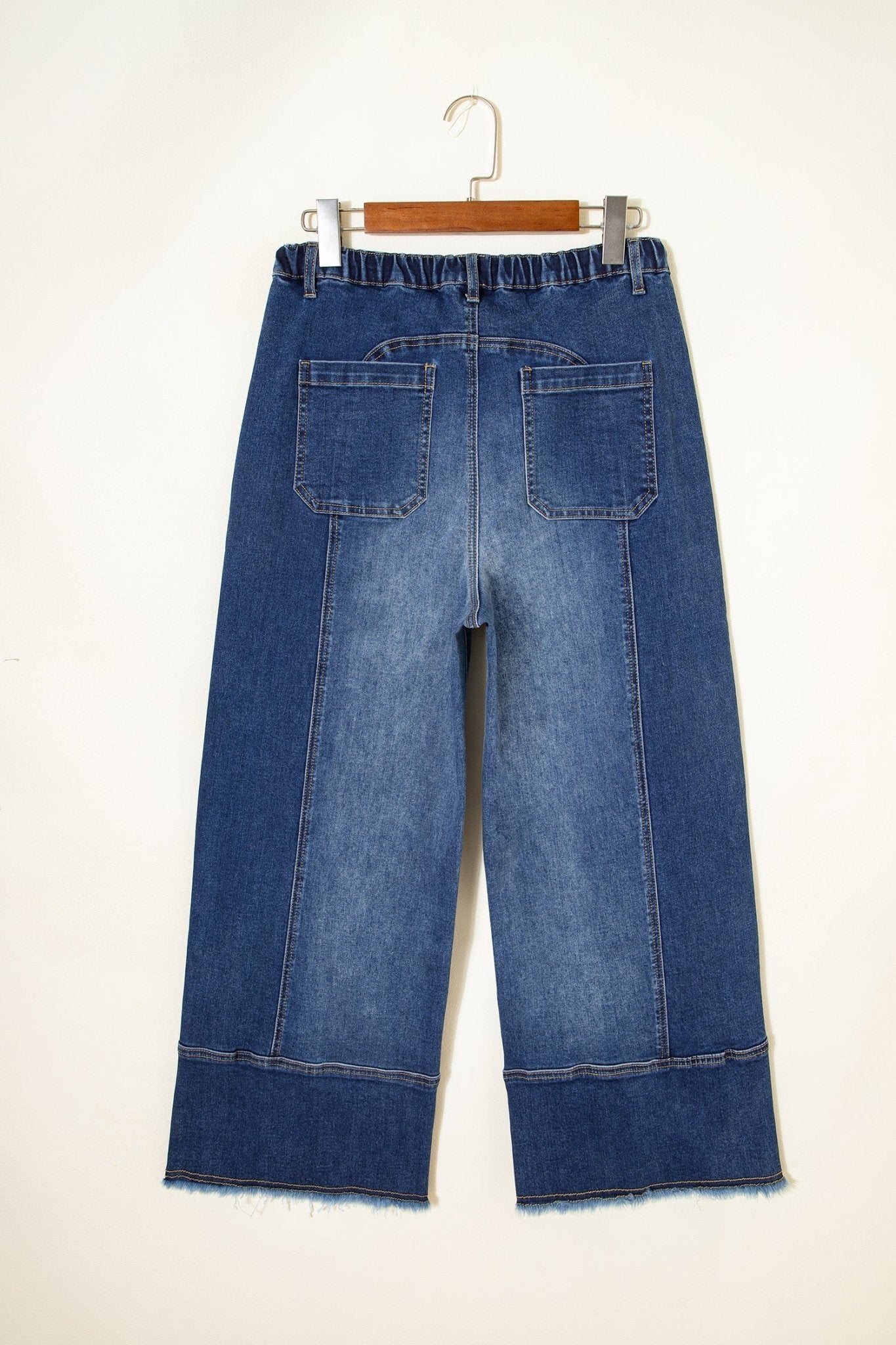 Prussian Blue Drawstring Seam Detail Raw Hem Wide Leg Denim Pants - Loving It Shop