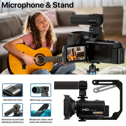16x Zoom 1080P HD Digital Camera Bundle with 2 Batteries, 32G TF Card, Mic, Hood &amp; Bag
